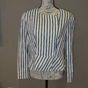 Ann Taylor LOFT Striped linen / cotton blend jacket with zipper Size 10 Petite